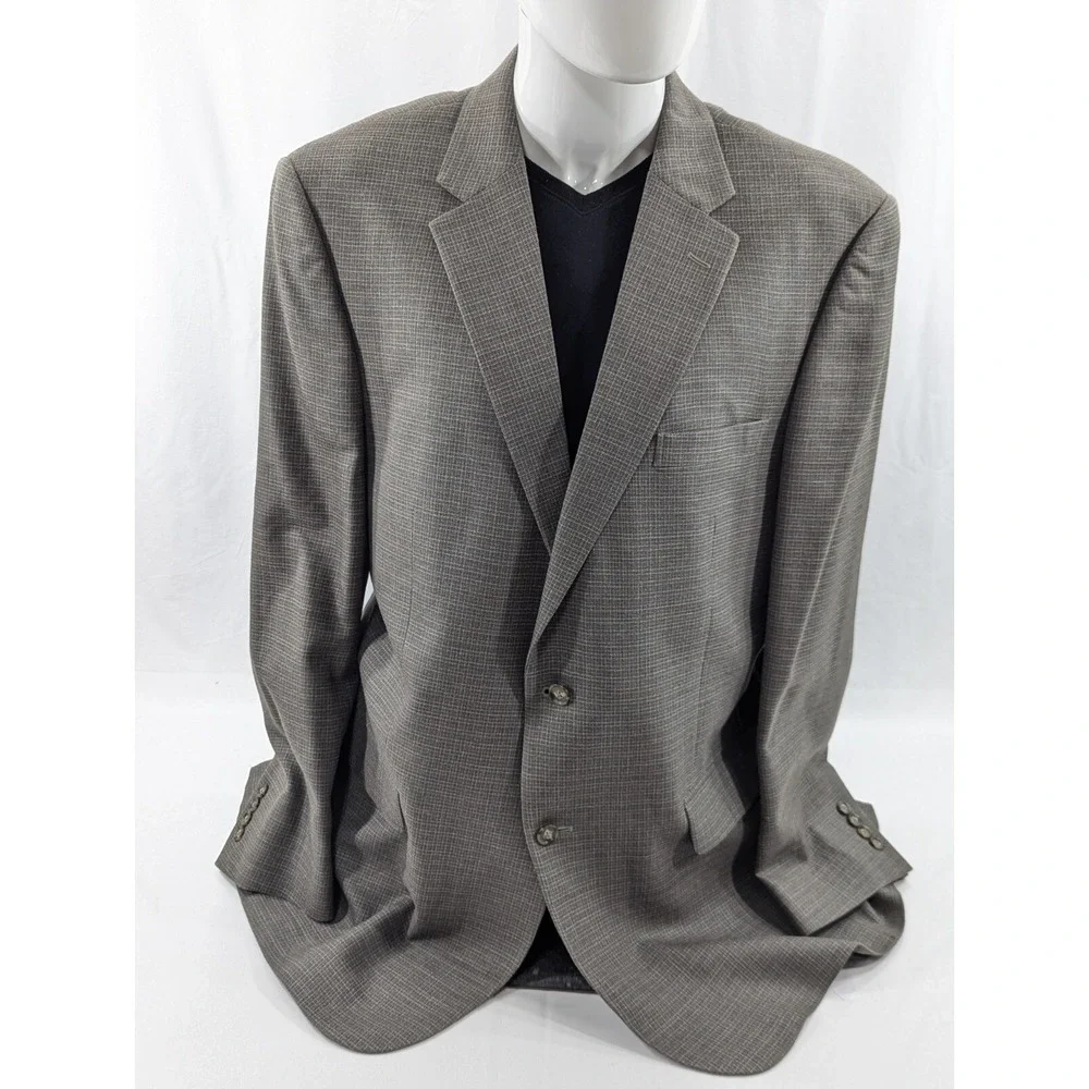 Jos. A Bank Blazer‎ Coat Sport Jacket Silk Wool Nailhead Plaid 46L 50